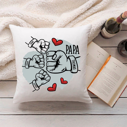 SEO. Bedrucktes Kissen mit Motiv Papa fist bump - 3 Kinder Linkreich