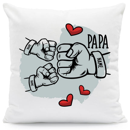 SEO. Bedrucktes Kissen mit Motiv Papa fist bump - 2 Kinder Linkreich
