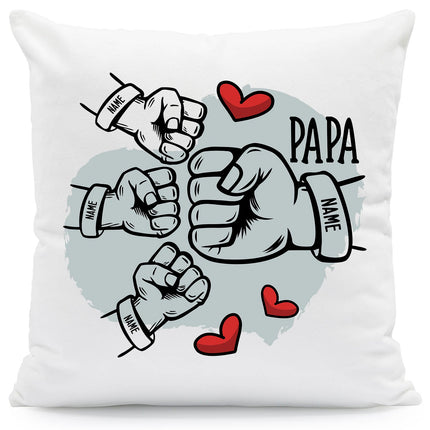 SEO. Bedrucktes Kissen mit Motiv Papa fist bump - 3 Kinder Linkreich