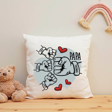 SEO. Bedrucktes Kissen mit Motiv Papa fist bump - 3 Kinder Linkreich