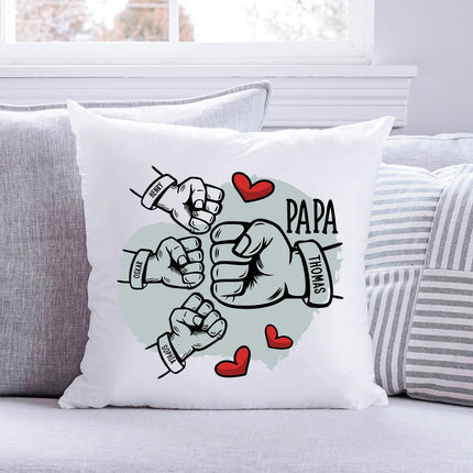 SEO. Bedrucktes Kissen mit Motiv Papa fist bump - 3 Kinder Linkreich