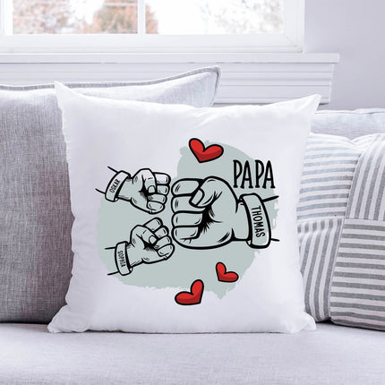 SEO. Bedrucktes Kissen mit Motiv Papa fist bump - 2 Kinder Linkreich