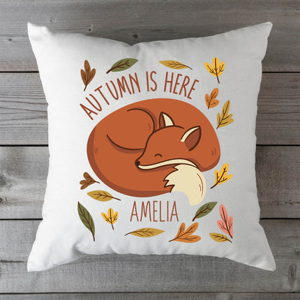 SEO. Bedrucktes Kissen mit Spruch Autumn is here mit Wunschname - ohne Füllung Linkreich