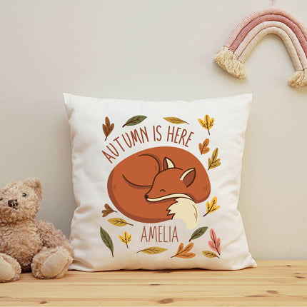 SEO. Bedrucktes Kissen mit Spruch Autumn is here mit Wunschname - ohne Füllung Linkreich