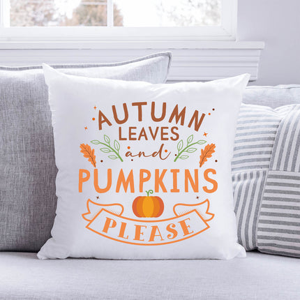 SEO. Bedrucktes Kissen mit Spruch Autumn leaves and Pumpkins please - ohne Füllung Linkreich
