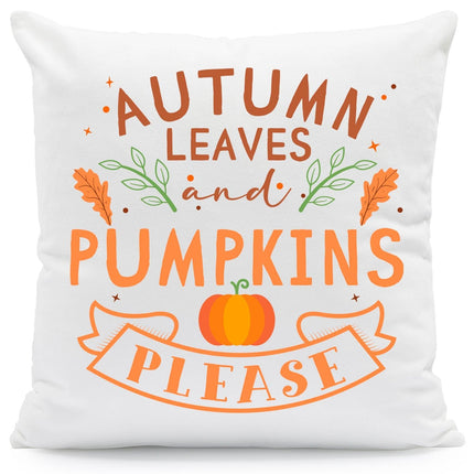 SEO. Bedrucktes Kissen mit Spruch Autumn leaves and Pumpkins please - ohne Füllung Linkreich