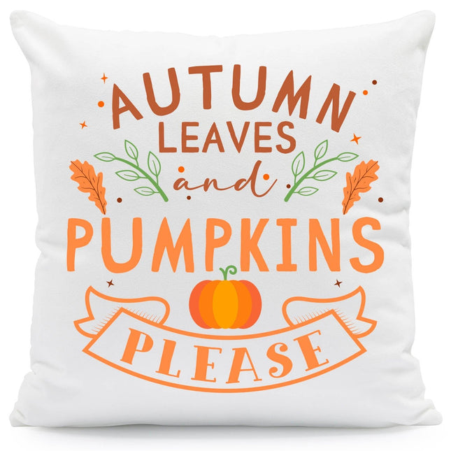 SEO. Bedrucktes Kissen mit Spruch Autumn leaves and Pumpkins please - ohne Füllung Linkreich