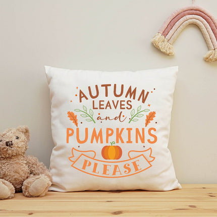 SEO. Bedrucktes Kissen mit Spruch Autumn leaves and Pumpkins please - ohne Füllung Linkreich