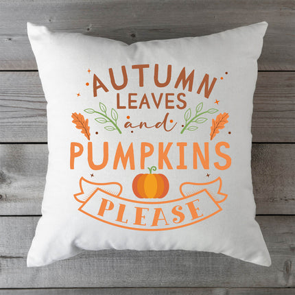 SEO. Bedrucktes Kissen mit Spruch Autumn leaves and Pumpkins please - ohne Füllung Linkreich