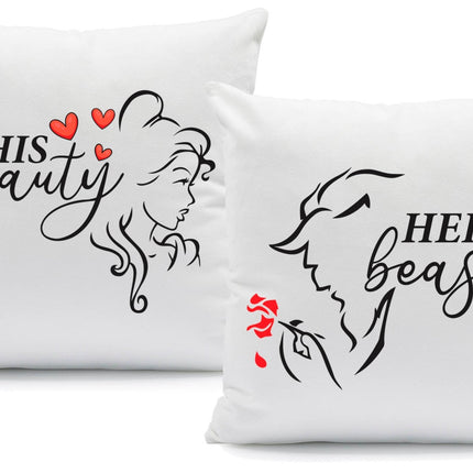 SEO. Bedrucktes Kissen mit Spruch Beauty & Beast im Set - Linkreich