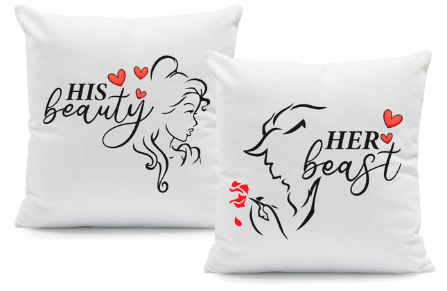 SEO. Bedrucktes Kissen mit Spruch Beauty & Beast im Set - Linkreich