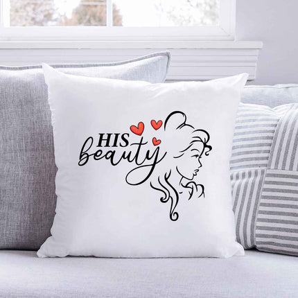 SEO. Bedrucktes Kissen mit Spruch Beauty & Beast im Set - Linkreich