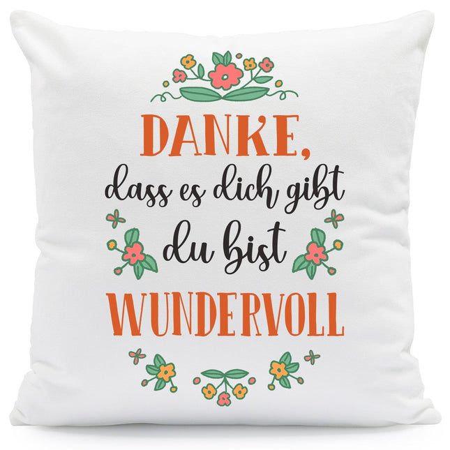 SEO. Bedrucktes Kissen mit Spruch Danke, dass es dich gibt du bist wundervoll - Neutral Linkreich