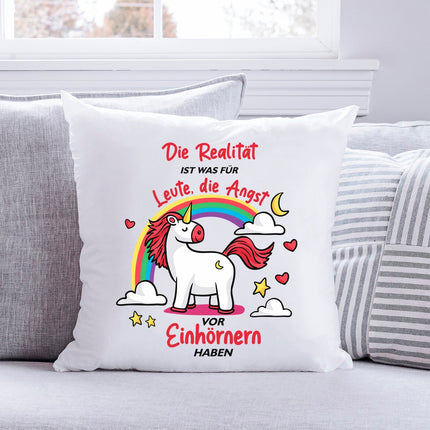 SEO. Bedrucktes Kissen mit Spruch Die Realität ist was für leute die Angst - mit Füllung Linkreich