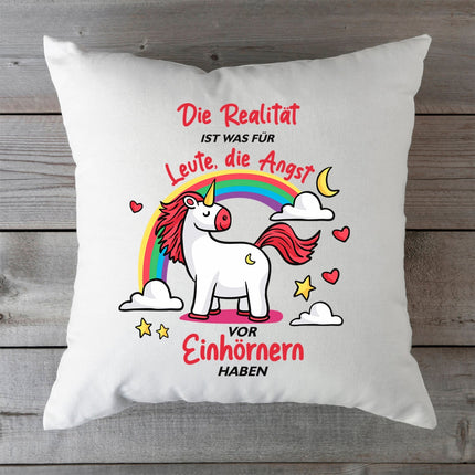 SEO. Bedrucktes Kissen mit Spruch Die Realität ist was für leute die Angst - mit Füllung Linkreich