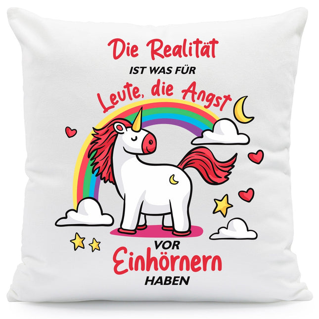 SEO. Bedrucktes Kissen mit Spruch Die Realität ist was für leute die Angst - mit Füllung Linkreich
