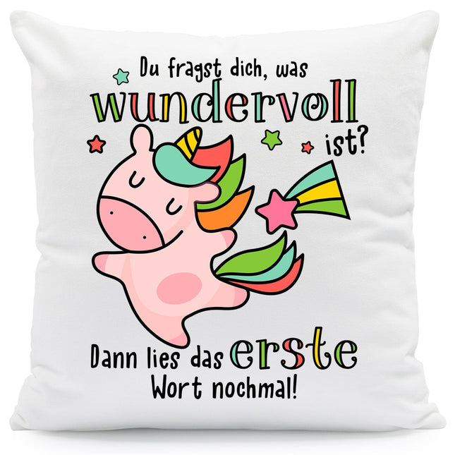 SEO. Bedrucktes Kissen mit Spruch Du fragst dich, was wundervoll ist - ohne Füllung Linkreich