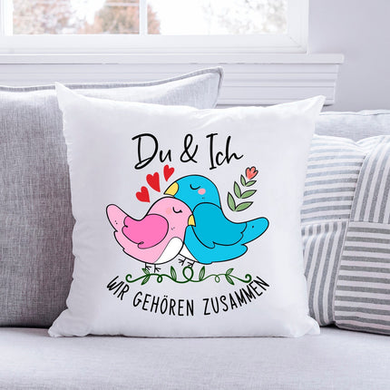 SEO. Bedrucktes Kissen mit Spruch Du & Ich wir gehören zusammen - ohne Füllung Linkreich