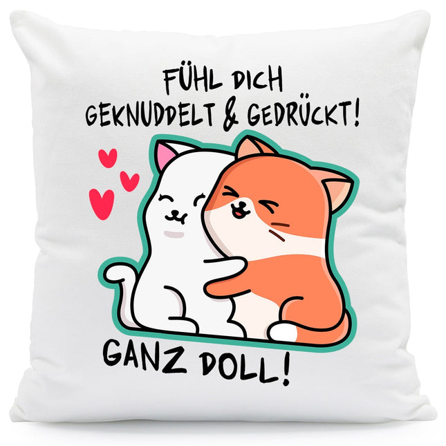 SEO. Bedrucktes Kissen mit Spruch Fühl dich geknuddelt und Gedrückt! Ganz Doll - ohne Füllung Linkreich