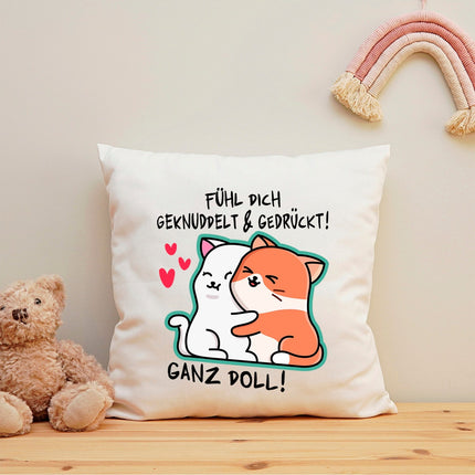 SEO. Bedrucktes Kissen mit Spruch Fühl dich geknuddelt und Gedrückt! Ganz Doll - ohne Füllung Linkreich
