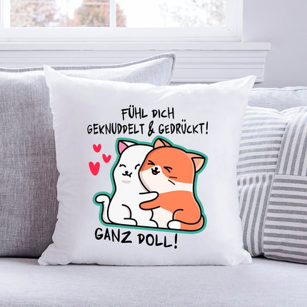 SEO. Bedrucktes Kissen mit Spruch Fühl dich geknuddelt und Gedrückt! Ganz Doll - ohne Füllung Linkreich
