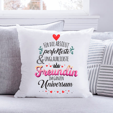SEO. Bedrucktes Kissen mit Spruch Für die absolut perfekteste & unglaublichste Freundin - mit Füllung Linkreich