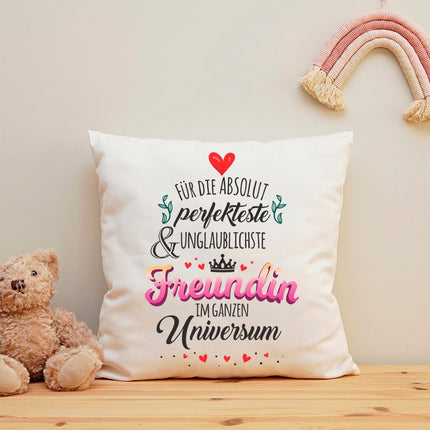 SEO. Bedrucktes Kissen mit Spruch Für die absolut perfekteste & unglaublichste Freundin - mit Füllung Linkreich
