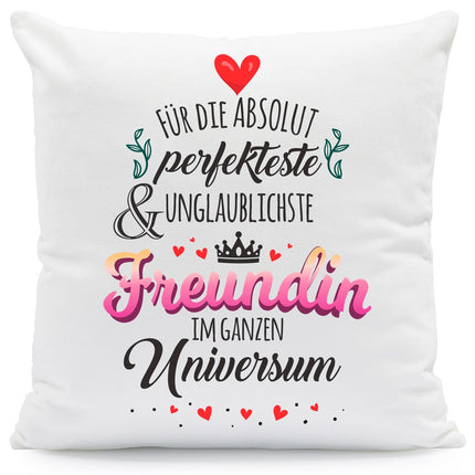 SEO. Bedrucktes Kissen mit Spruch Für die absolut perfekteste & unglaublichste Freundin - mit Füllung Linkreich