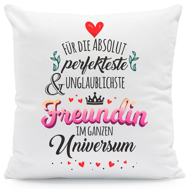 SEO. Bedrucktes Kissen mit Spruch Für die absolut perfekteste & unglaublichste Freundin - mit Füllung Linkreich