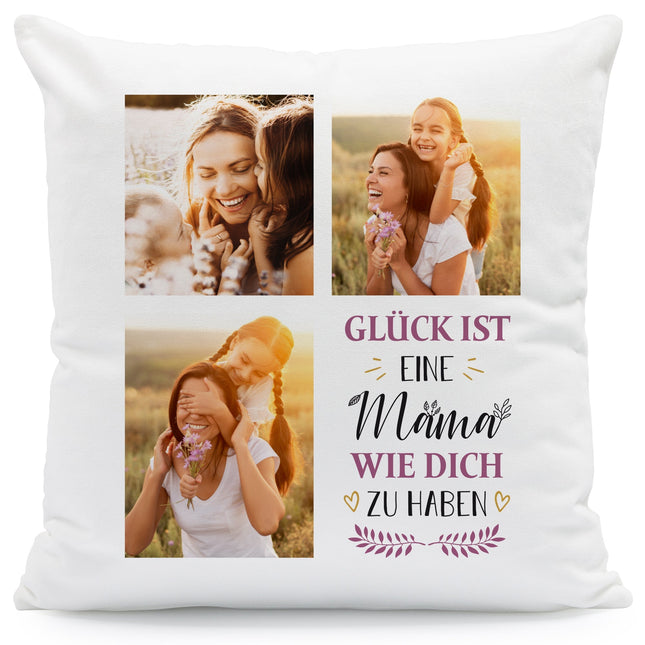 SEO. Bedrucktes Kissen mit Spruch Glück ist eine Mama wie dich zu haben & eigenen Fotos - ohne Füllung Linkreich