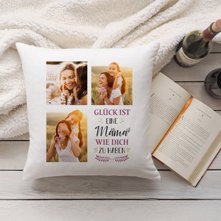 SEO. Bedrucktes Kissen mit Spruch Glück ist eine Mama wie dich zu haben & eigenen Fotos - ohne Füllung Linkreich