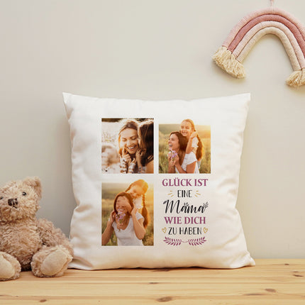 SEO. Bedrucktes Kissen mit Spruch Glück ist eine Mama wie dich zu haben & eigenen Fotos - ohne Füllung Linkreich