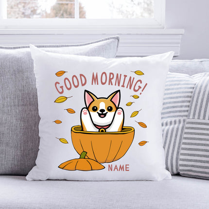 SEO. Bedrucktes Kissen mit Spruch Good morning Dog pumpkin - ohne Füllung Linkreich