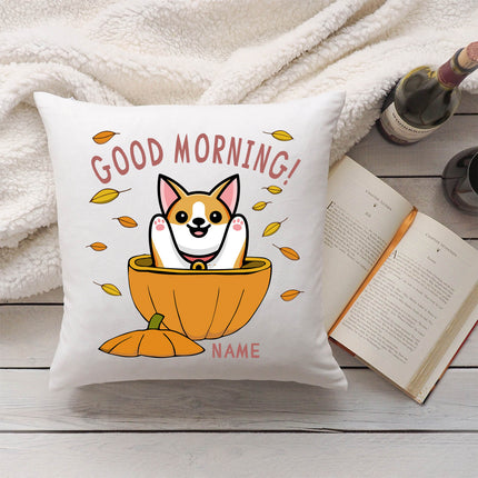 SEO. Bedrucktes Kissen mit Spruch Good morning Dog pumpkin - ohne Füllung Linkreich