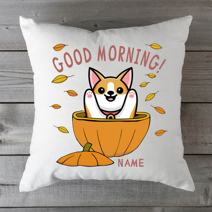 SEO. Bedrucktes Kissen mit Spruch Good morning Dog pumpkin - ohne Füllung Linkreich
