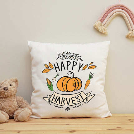SEO. Bedrucktes Kissen mit Spruch Happy Harvest - ohne Füllung Linkreich