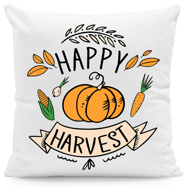 SEO. Bedrucktes Kissen mit Spruch Happy Harvest - ohne Füllung Linkreich