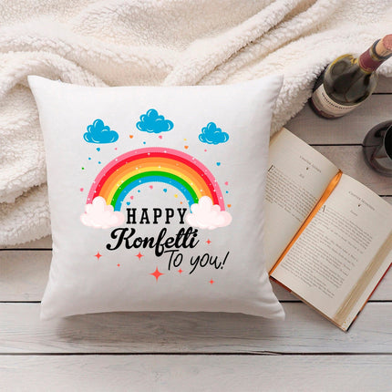 SEO. Bedrucktes Kissen mit Spruch Happy Konfetti to you! - ohne Füllung Linkreich