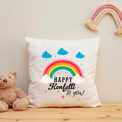 SEO. Bedrucktes Kissen mit Spruch Happy Konfetti to you! - ohne Füllung Linkreich