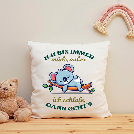 SEO. Bedrucktes Kissen mit Spruch Ich bin immer müde - mit Füllung Linkreich