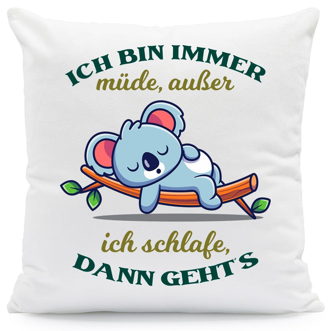 SEO. Bedrucktes Kissen mit Spruch Ich bin immer müde - mit Füllung Linkreich