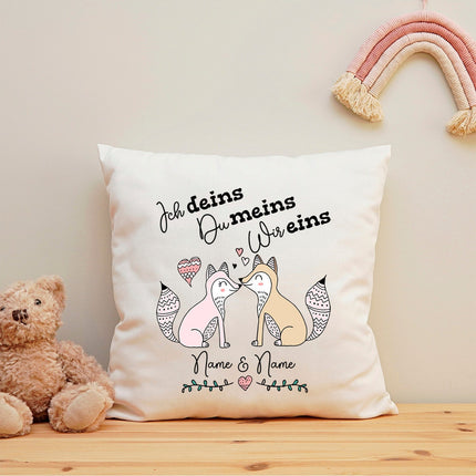 SEO. Bedrucktes Kissen mit Spruch Ich deins, Du meins, Wir eins - ohne Füllung Linkreich