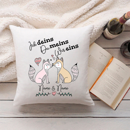SEO. Bedrucktes Kissen mit Spruch Ich deins, Du meins, Wir eins - ohne Füllung Linkreich
