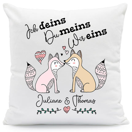 SEO. Bedrucktes Kissen mit Spruch Ich deins, Du meins, Wir eins - ohne Füllung Linkreich