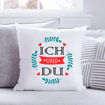 SEO. Bedrucktes Kissen mit Spruch Ich und Du - mit Füllung Linkreich
