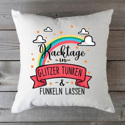 SEO. Bedrucktes Kissen mit Spruch Kacktage in Glitzer tunken & funkeln lassen - mit Füllung Linkreich
