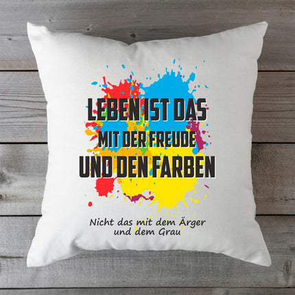 SEO. Bedrucktes Kissen mit Spruch Leben ist das mit der Freude - mit Füllung Linkreich