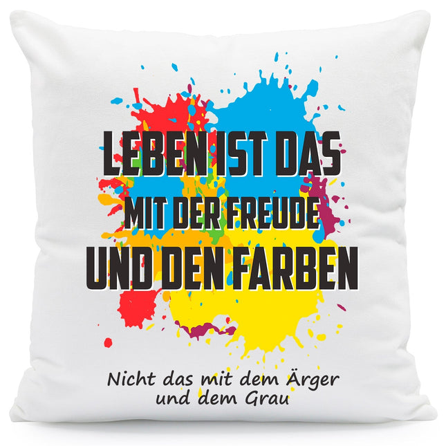 SEO. Bedrucktes Kissen mit Spruch Leben ist das mit der Freude - mit Füllung Linkreich