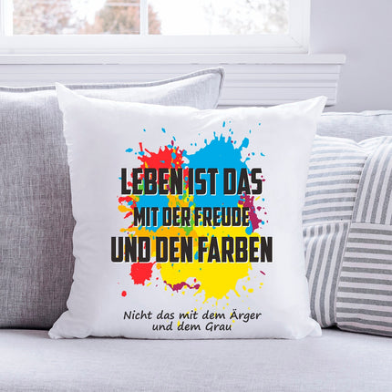 SEO. Bedrucktes Kissen mit Spruch Leben ist das mit der Freude - mit Füllung Linkreich