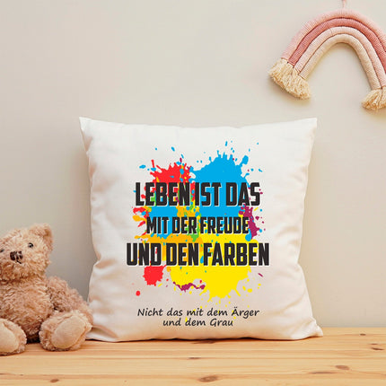 SEO. Bedrucktes Kissen mit Spruch Leben ist das mit der Freude - mit Füllung Linkreich